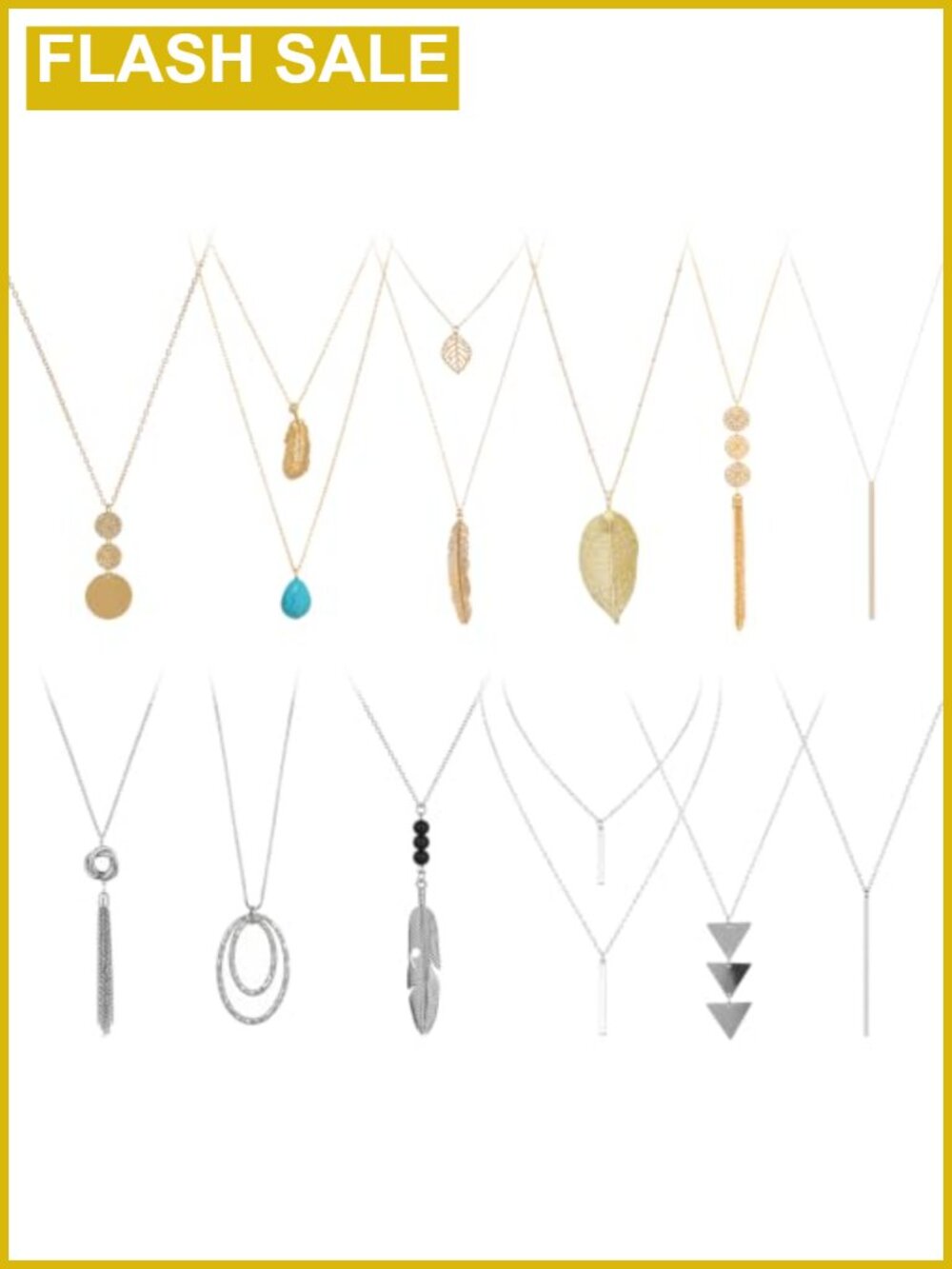 12pc Tassel Leaf Bar Circle Y Necklace Set Long Pendant Alloy Women